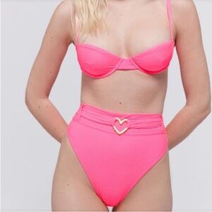 Lolli Swim Pink Underwire High Cut Gold Heart Clasp Bikini S